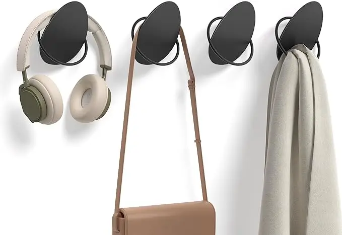JOYFURNOS Garderobenknöpfe 4er-Set Garderobenknöpfe Wand Stahl Mäntel Handtücher Pro Haken bis zu 5 kg Belastbarkeit Ei-Form Design Wohnzimmer Schlafzimmer Eingangsbereich Tintenschwarz | Heimaufbewahrung