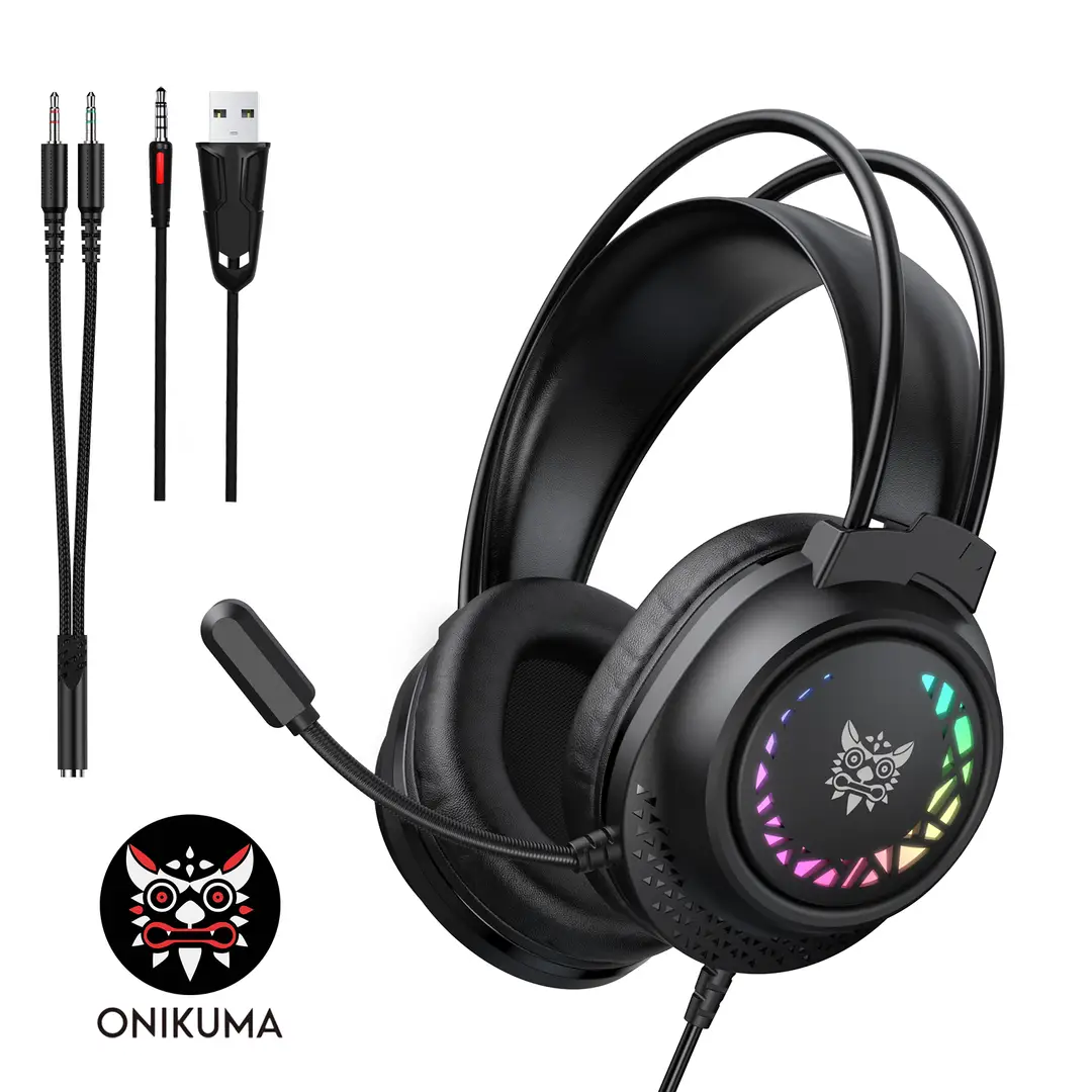 ONIKUMA X92 Casque de jeu filaire - Son HiFi, éclairage respirant RGB, faible latence