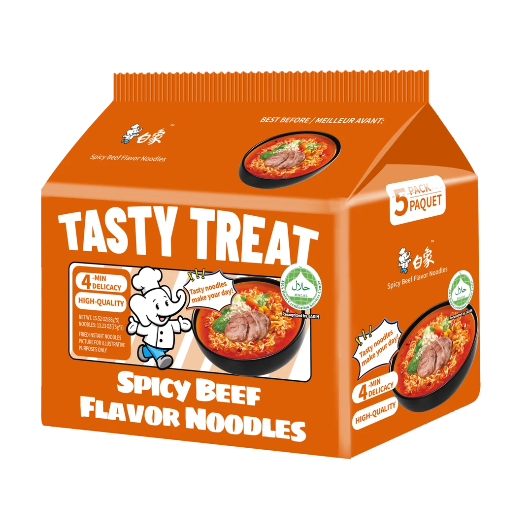 Bai Xiang Halal leckere scharfe Rindfleischsuppe Instantnudeln 5*88g (5er-Verpackung)