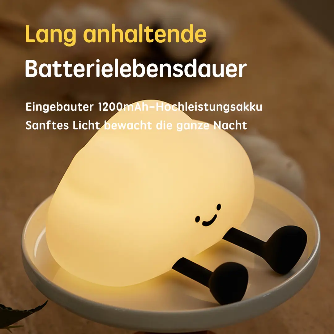 VIVREAL Wolken LED-Nachtlicht A023 – Wiederaufladbar, 3-stufig dimmbar, Typ-C-Ladung, Weiches Silikon, ABS & PP, Weiß