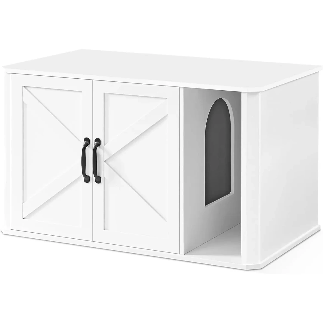 Feandrea Katzenklo-Schrank Moderner Eingangsbereich mit Doppeltür und Griffen als Sideboard 85 x 48,5 x 50 cm Cloud White PCL012W01