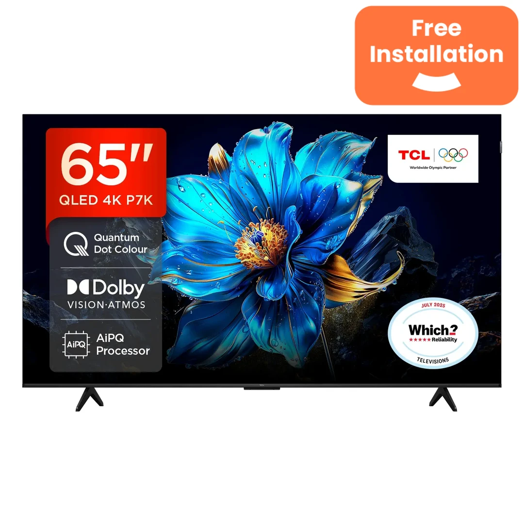 TCL 65P7K 65” QLED, Direct LED TV, 4K HDR TV, Smart TV Powered by Google TV (Dolby Vision & Atmos, Motion clarity, Hands-Free Voice Control, compatible with Google Assistant & Alexa)