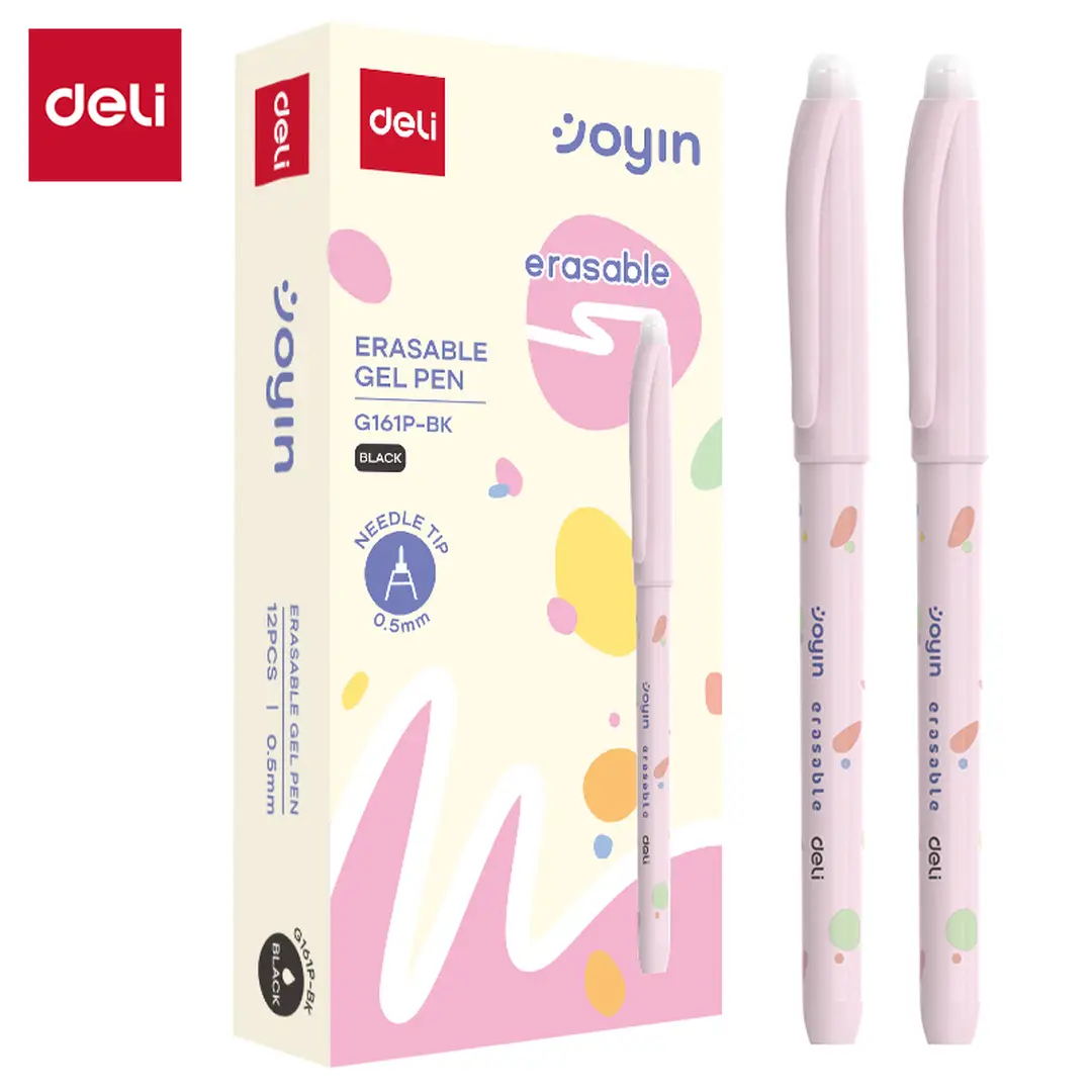 Deli Radierbare Gelstifte, Büro- und Schuleinrichtungen, 0,5 mm Nadelspitze, Schwarz, 12er-Pack