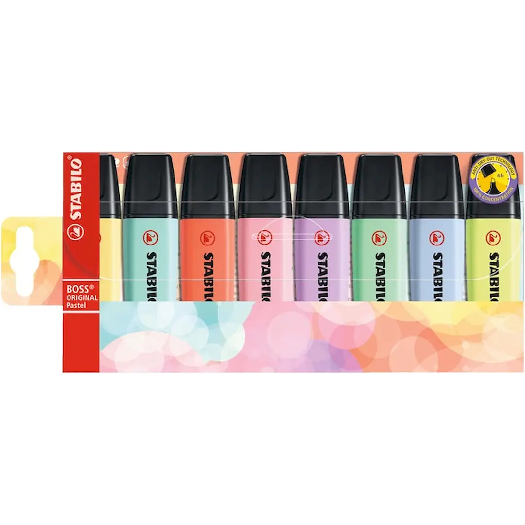 STABILO BOSS ORIGINAL Pastel - Highlighter - Pack of 8 - Assorted Colours