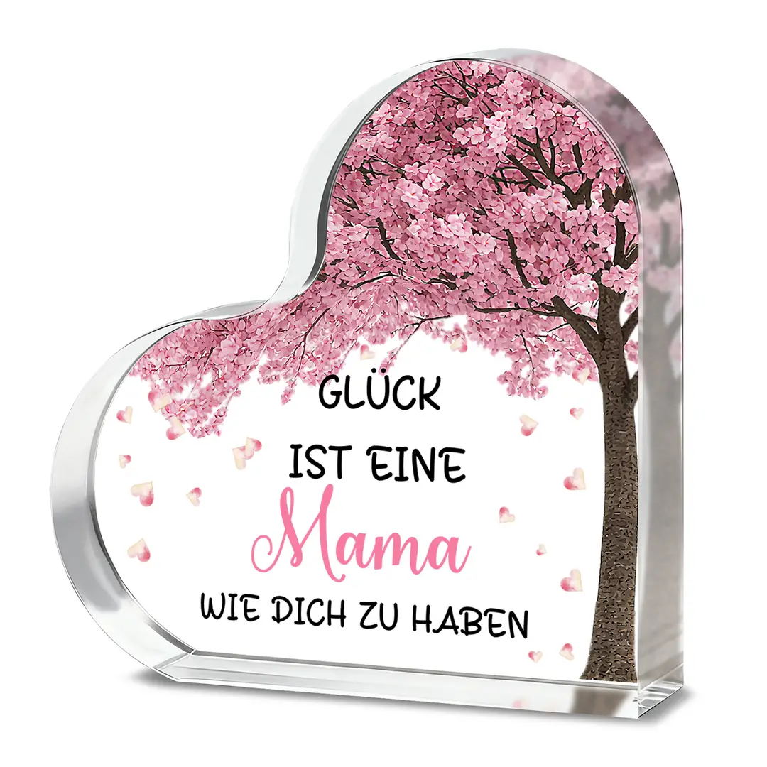 Alphynix Herz-Akryl-Plakette, 1 Stück, „GLÜCK IST EINE Mama WIE DICH ZU HABEN“, deutsches Geschenk mit Motiv Blütenkirschbaum, Muttertags-Erinnerung für Mama