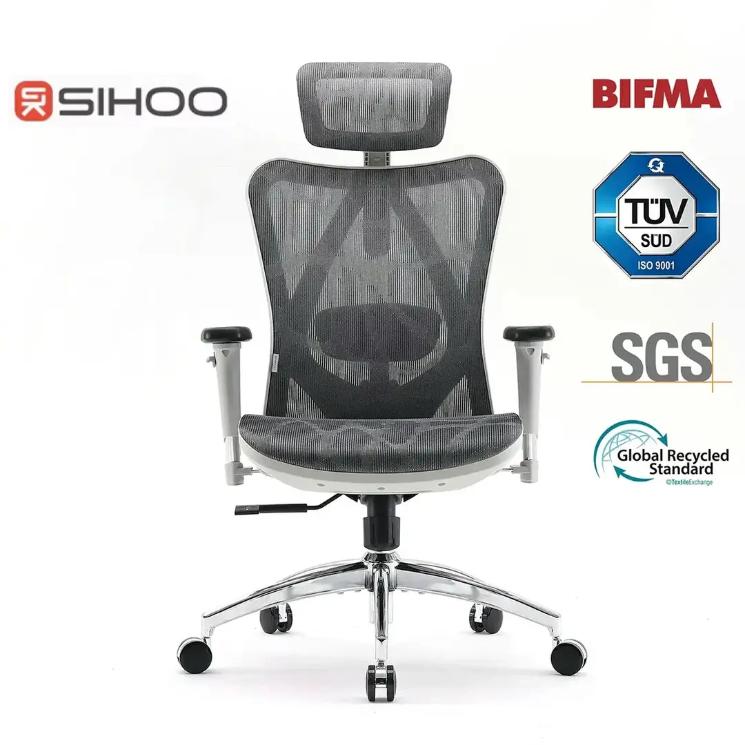 Sihoo M57 ergonomischer Bürostuhl, mesh-Schreibtischstuhl mit verstellbarer Lordosenstütze, 3D-Armlehnen, atmungsaktiver Computerstuhl mit hoher Rückenlehne (Hellgrau)