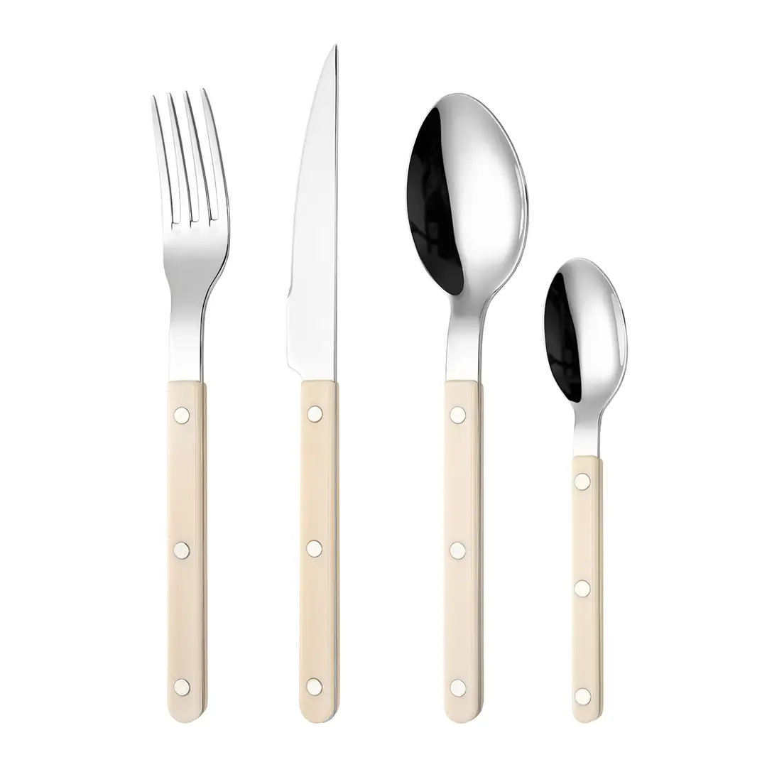 Fangyuan 4-teiliges Besteck-Set mit weißen Griffen, versilbertes Edelstahlbesteck mit Messer, Gabel, Löffel, hochwertiges Edelstahlbesteck, spülmaschinenfestes Küchenset S286