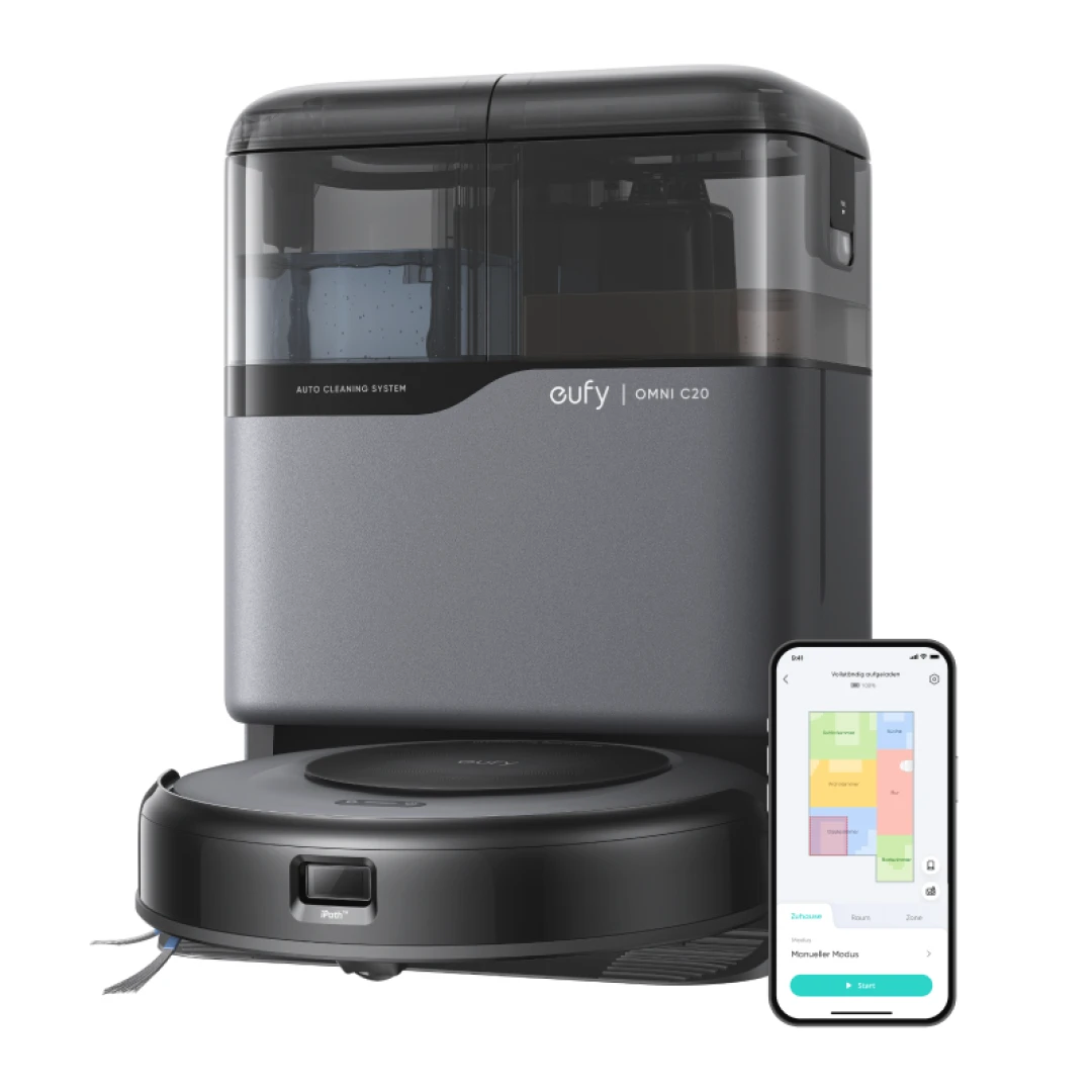 eufy Saugroboter Omni C20 mit All-in-One-Station,Auto-Entleerung, Auto-Wasch- und Trocknungsfunktion, 7.000Pa, 8,5cm Design, Staubsauger Roboter mit Wischfunktion,Kindersicherung
