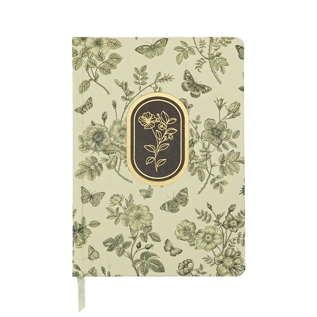 Jubiluu Divers A5 Notizbuch aus eleganter Stoffhülle mit Hardcover, innen bezeichnet (100 g Offsetting-Papier), 96 Blätter, Lesezeichen & Gummiband, klassische Creme-Journal-Struktur für Schreiben, Schule, Büro und Geschenke – Botanical Green