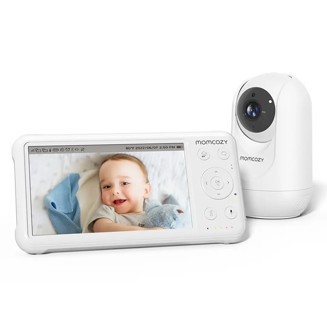 Momcozy BM01 Babyphone vidéo 5 pouces 1080P HD avec caméra, fixation murale, vision nocturne, batterie 5000mAh, communication bidirectionnelle, capteur de température, berceuses apaisantes, portée 960 ft, idéal pour nouvelles mamans