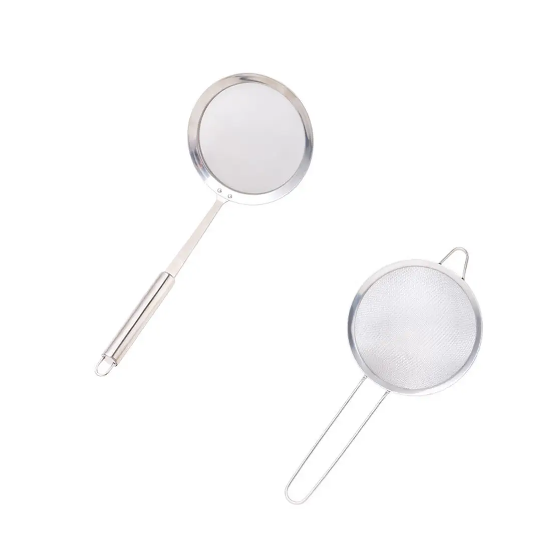BJ 304 Roestvrij staal zeef, zeef, zeef, sojamelk zeef, zeef, fijn gaas, schuimende lepel, meel zeef, tweedelige set