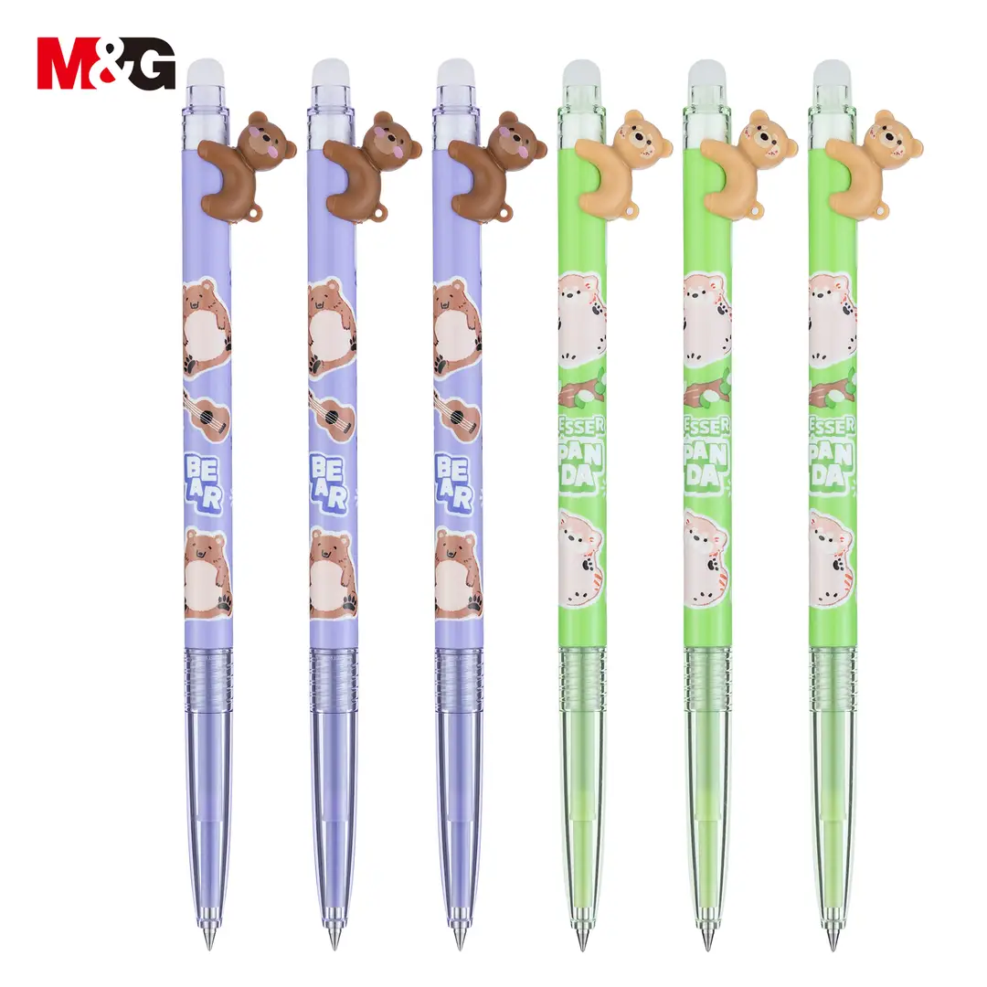 M&amp;G Stylos gel effaçables 0,4 mm – Lot de 6 – Bleu cristal – Stylo à encre gel – Stylo effaçable rétractable – Écriture fluide – Pour l’école et le bureau – Correction d’erreurs