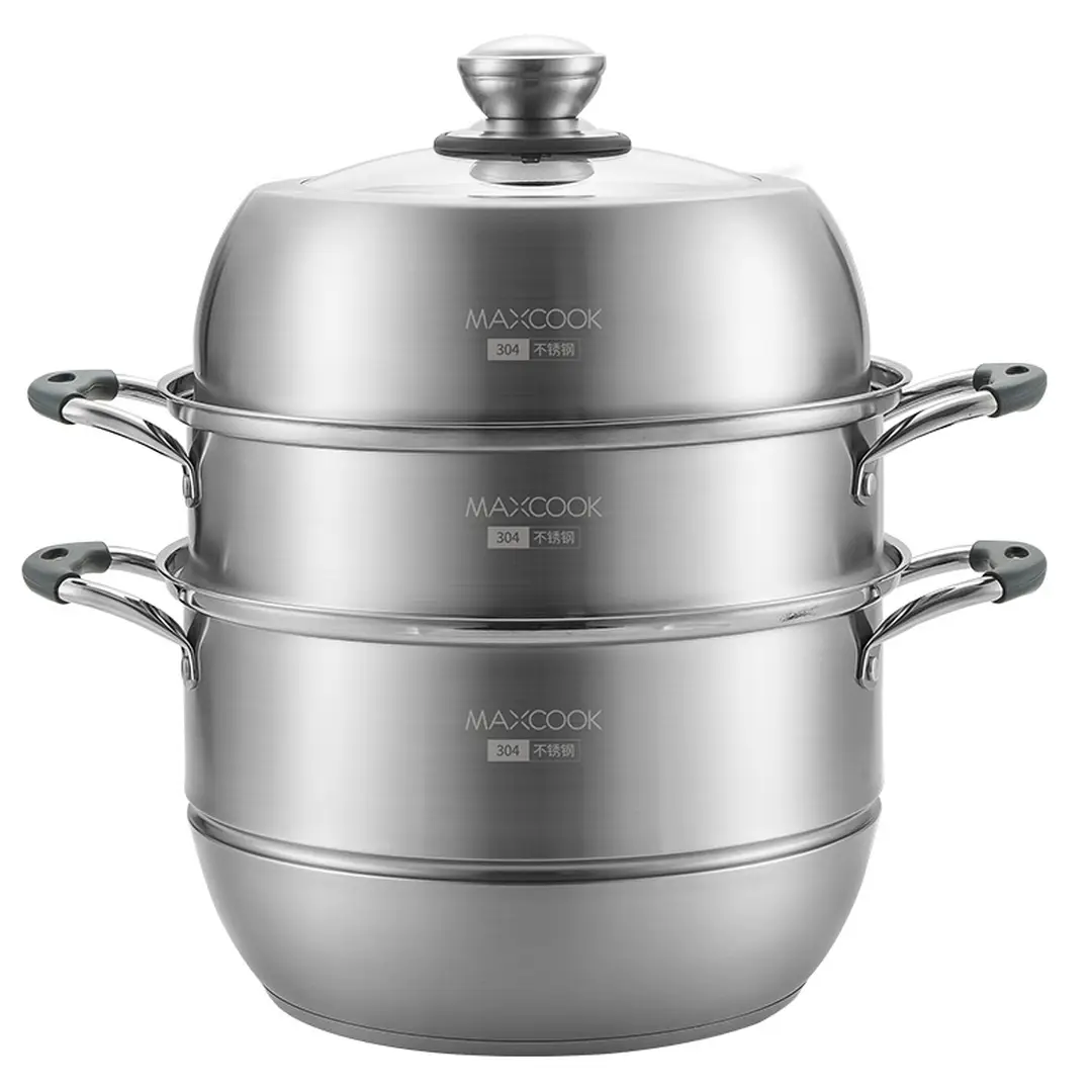 Maxcook 304SS 3-Etagen Dampfgarer Topf 30cm (Silicongriff) MCZ743