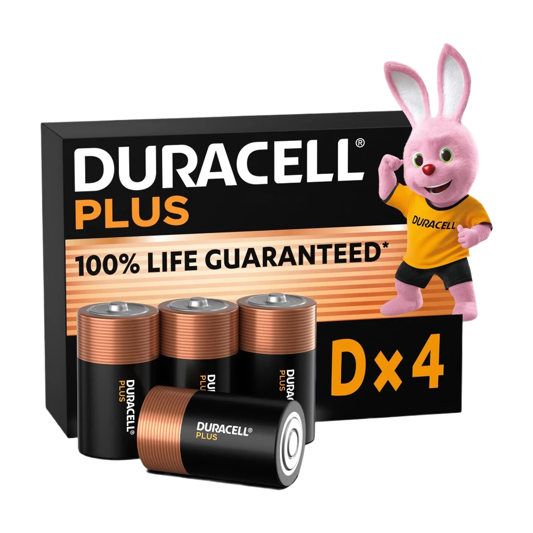 DURACELL Plus Piles D (lot de 4) - Alcalines 1,5V - Durée de vie garantie à 100% - Idéales pour les appareils du quotidien - Emballage 0% plastique - Conservation 10 ans - LR20 MN1300
