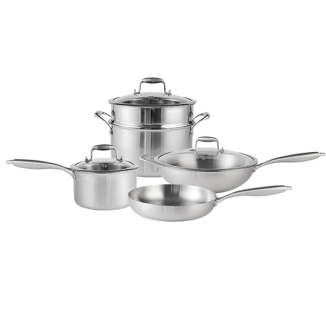 PURECOOK Triple-Ply Stainless Steel Cookware 4-Piece Set Series – 34cm 316 Stainless Steel Wok, 18cm 304 Stainless Steel Milk Pot (with Lid), 24cm 304 Stainless Steel Steamer & Soup Pot (with Lid and Steamer Insert), 28cm 304 Stainless Steel Frying Pan (Lid-Free)  zwilling