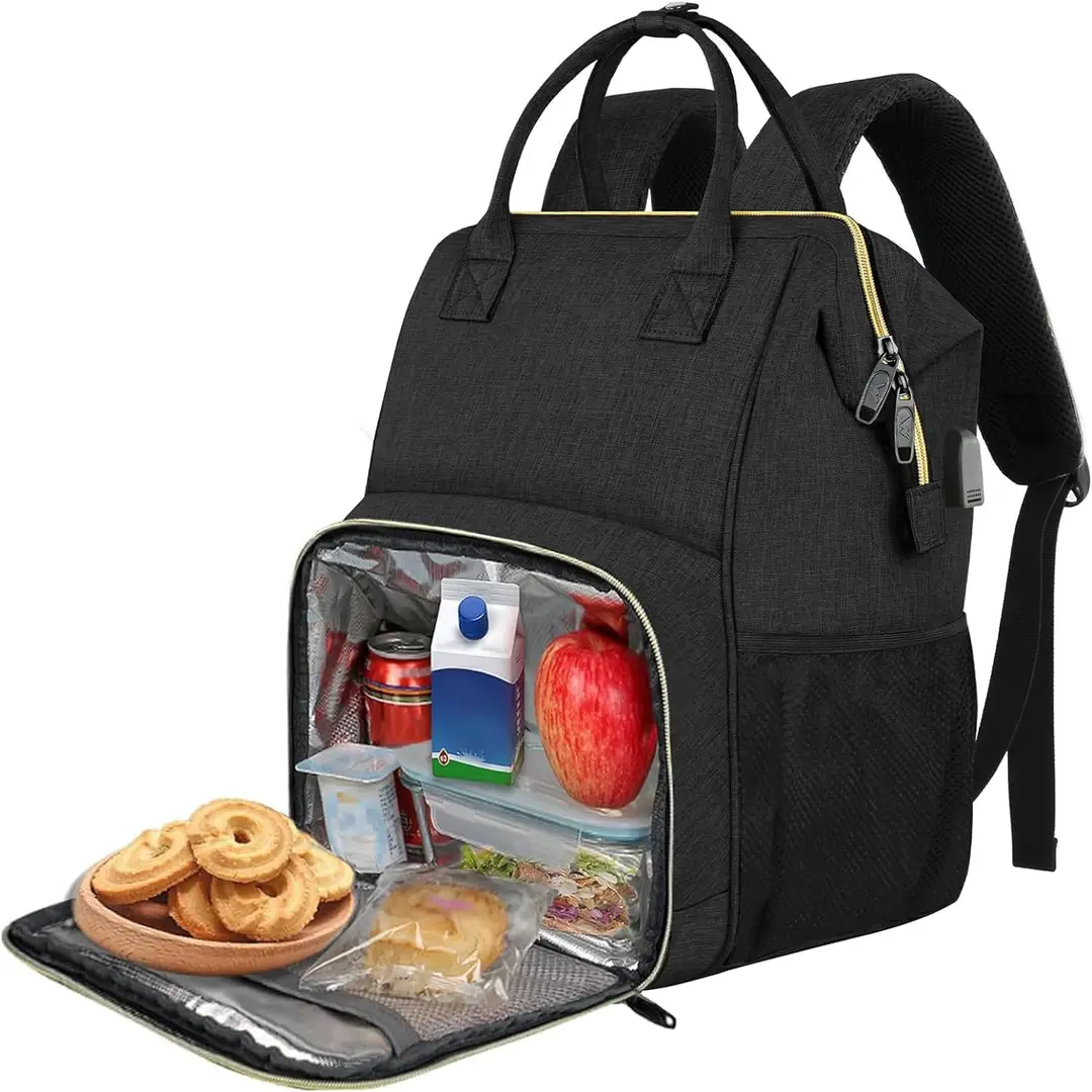 MATEIN Damen-Reise-Lunch-Rucksack, 15,6 Zoll isolierter Laptop-Rucksack mit USB-Anschluss, wasserdichte Kühltasche für Herren, Uni und Business, Schwarz