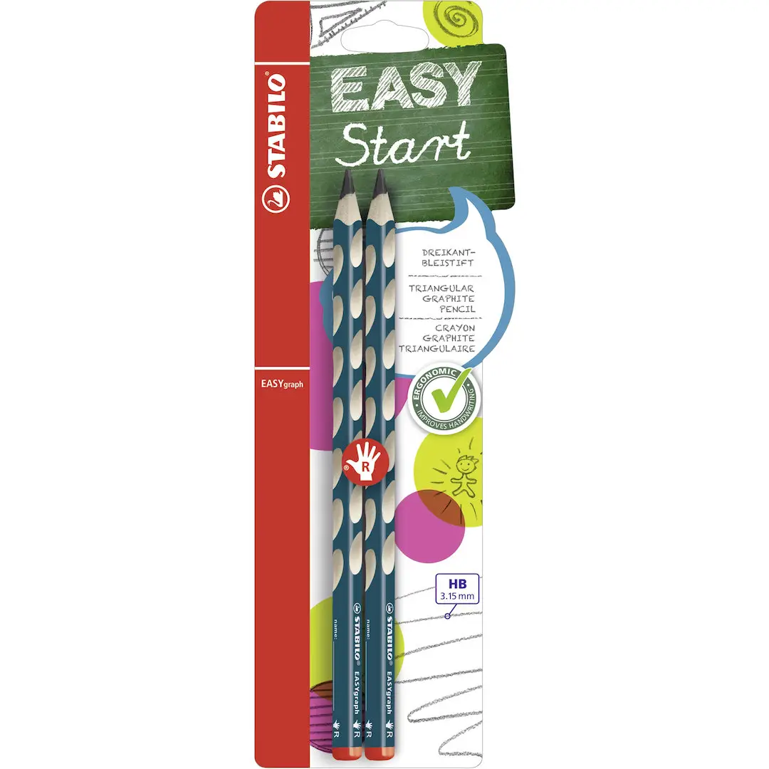 STABILO EASYgraph - Ergonomic Graphite Pencil - Right-Handed - Pack of 2 - Petrol - Degree HB