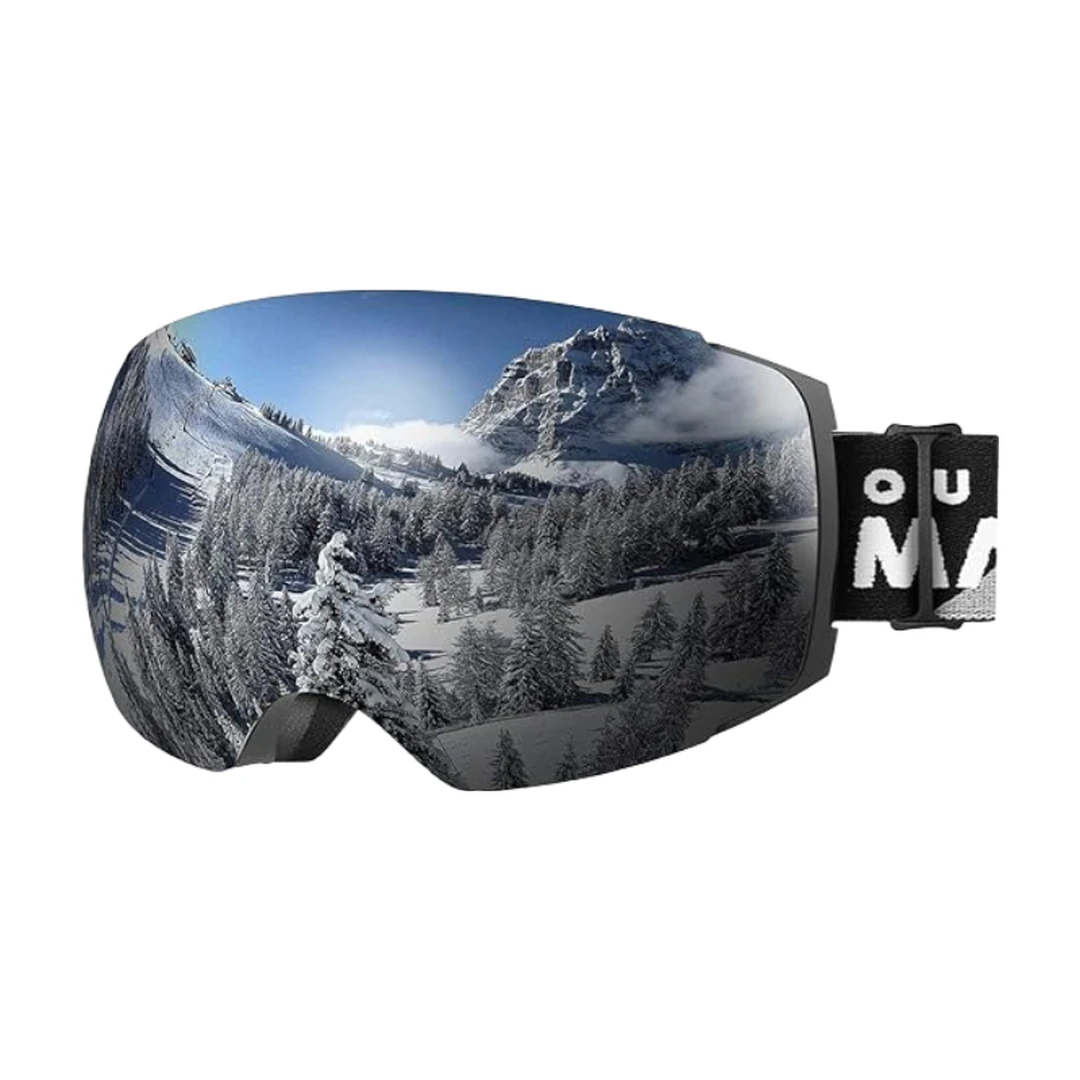 OutdoorMaster PRO Ski Goggles PRO for Men&Women-Black Frame Grey Lens with Silver VLT10%
