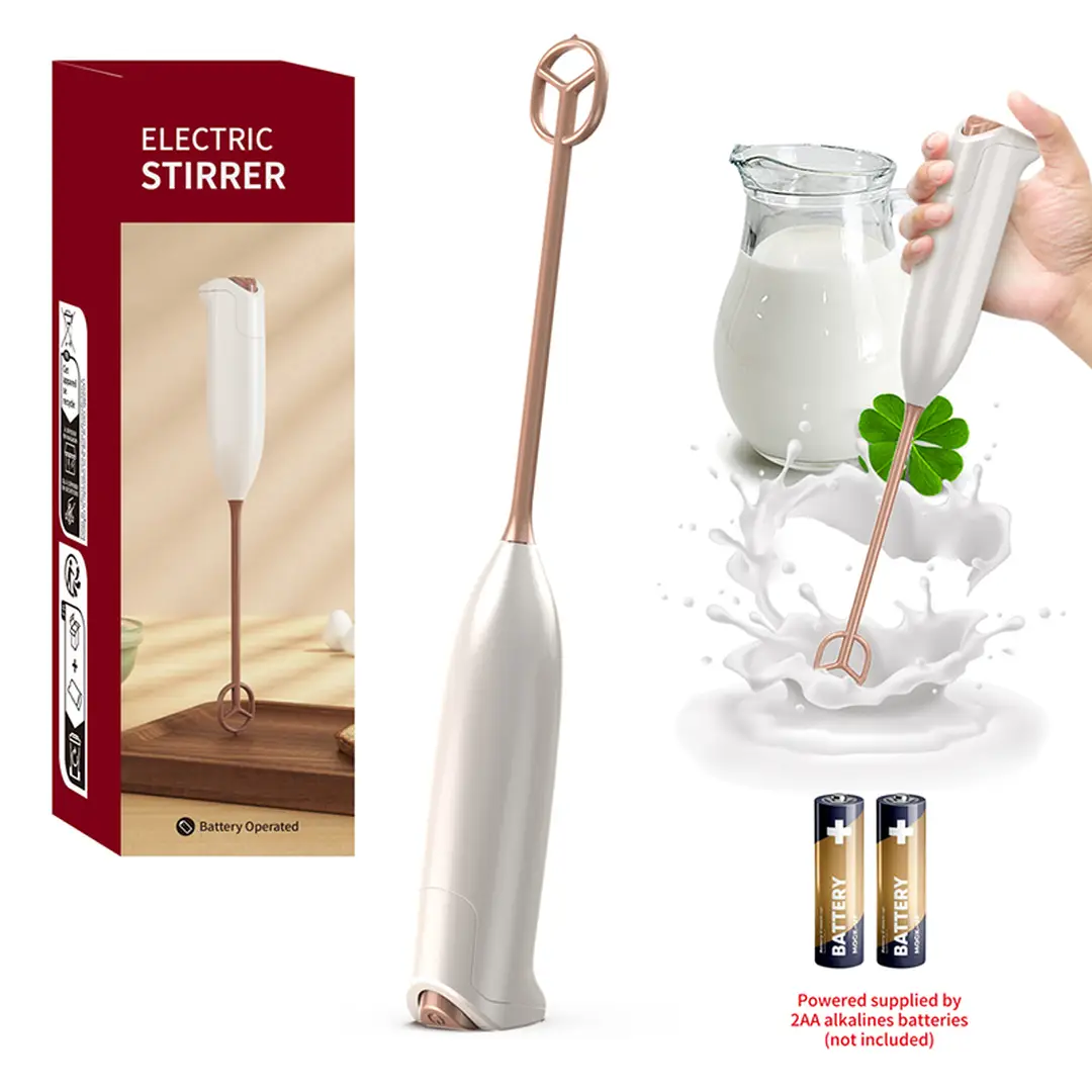 Cuisync Handheld Milk Frothers, Electric Milk Foam Maker with Stainless Steel Whisk, Battery Operated, High-torque 1W Motor, Inverted Stand-Up Design for Easy Storage, KJBQ-93J