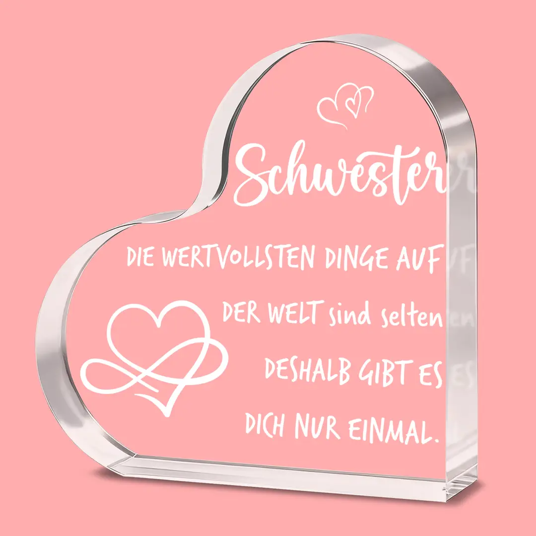 Alphynix 1 Stück Herz-Kristall-Plakette, „Schwester, die wertvollsten Dinge auf der Welt sind selten“ Schwester-Geschenk mit Zwillingsherzen-Design, einzigartiges Schwester-Erinnerungsstück von Geschwister