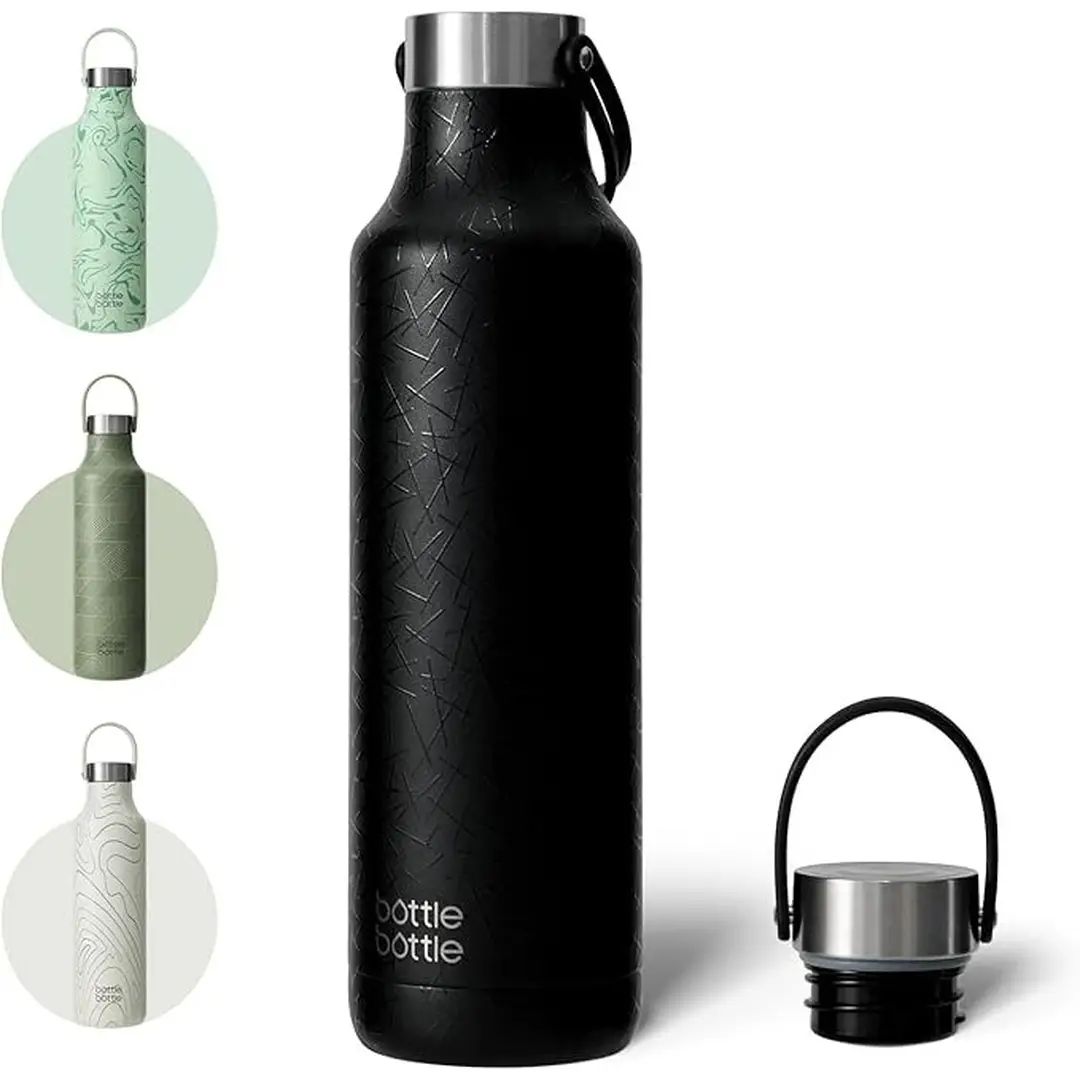 Bottle Bottle geïsoleerde waterfles met handvat, 600 ml, zwart, jaarsverloopverkoop, top cadeauopties