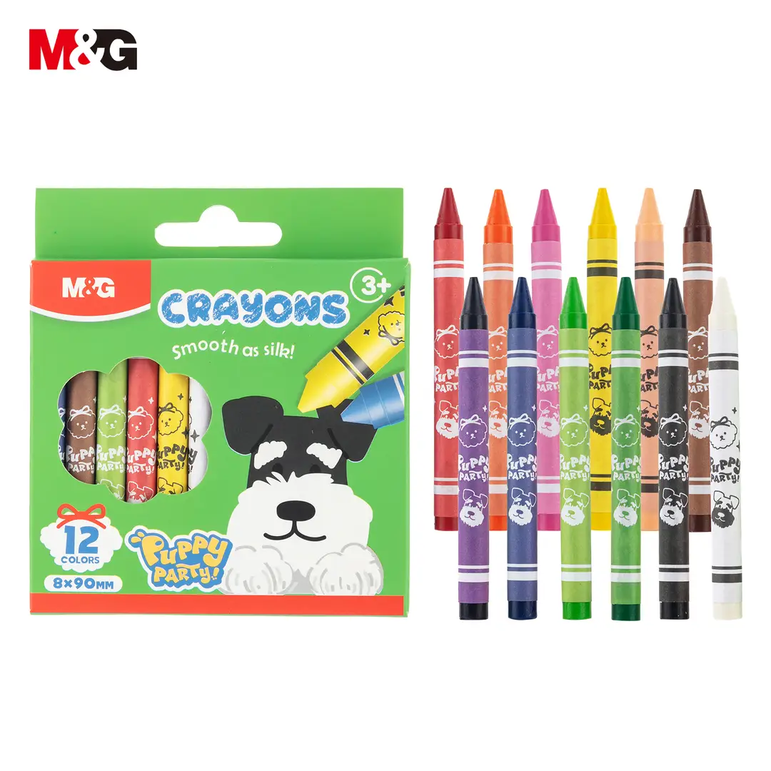 M&G Bleistift, 1 Stück, Wachsmalstift mit kleinem, rundem Schaft, 12 Farben, nicht giftig, Künstlerbedarf für Kinder und Schule, Zeichnen