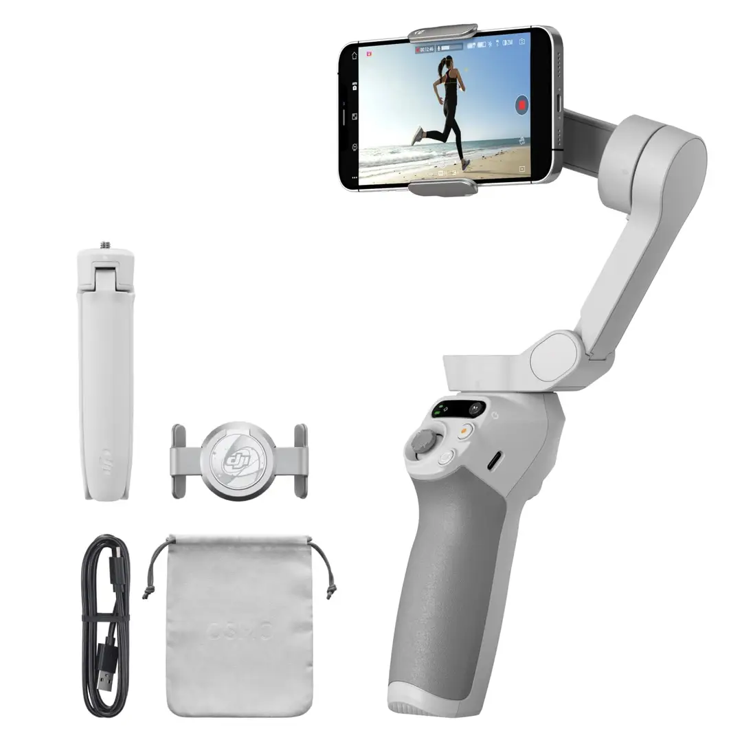 DJI Osmo Mobile SE Intelligente Gimbal, 3-assige telefoongimbal, draagbaar en opvouwbaar, Android- en iPhone-gimbal met ShotGuides, smartphone-gimbal met ActiveTrack 5.0, stabilisator voor vlogs, video's voor YouTube en TikTok.