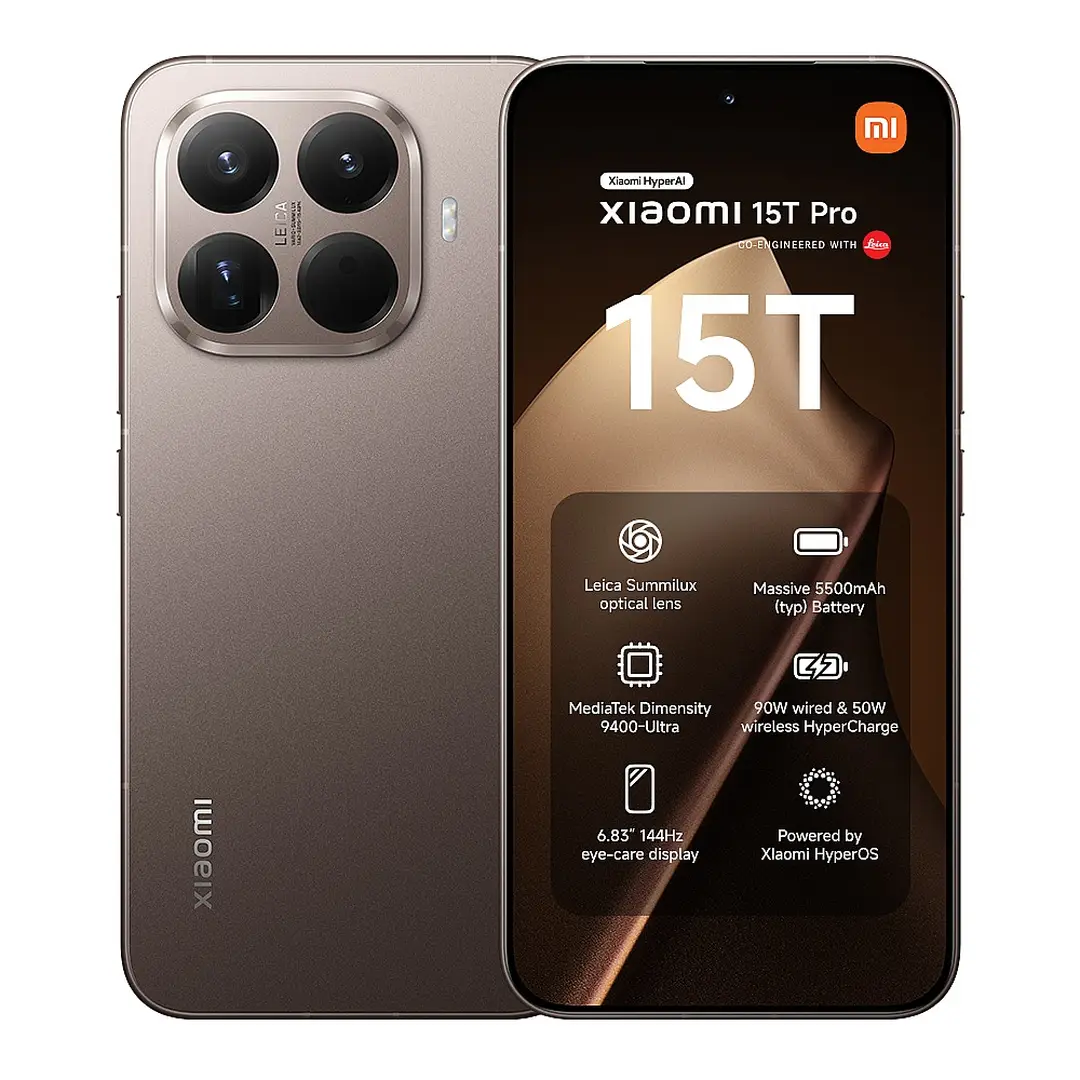 Xiaomi 15T Pro, smartphone 12+512GB, 6,83 Zoll 144Hz augenfreundliche Anzeige, MediaTek Dimensity 9400+, 50MP Leica 5X Pro Teleobjektiv, 5500 mAh, mokkabraun, 2 Jahre Garantie.