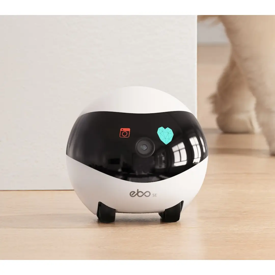 ENABOT SE Home Security Camera (White), Pet Monitoring Robot with Remote Interaction
