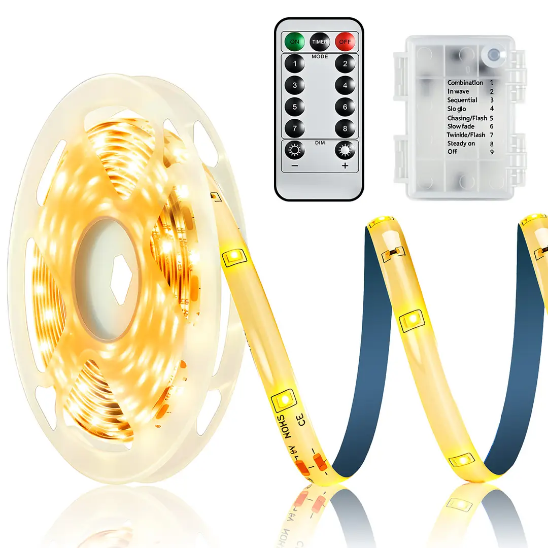 VIVREAL LED-Streifen 3 m, 90 LEDs, 5 V, IP65, wasserdicht, mit Fernbedienung, warmweiß, HM-3-30, Neujahr-Angebot, Top-Geschenkideen