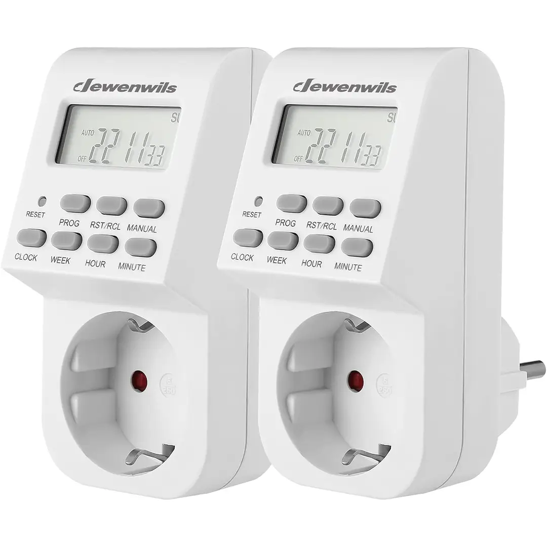 Dewenwils digitale zeitschaltuhrsteckdose, digitale zeitschaltuhr mit 20 konfigurierbaren schaltprogrammen, LCD-Display und kindersicherung, zeitschaltuhr für innenräume, 2er-pack (16 A / 3680 W)