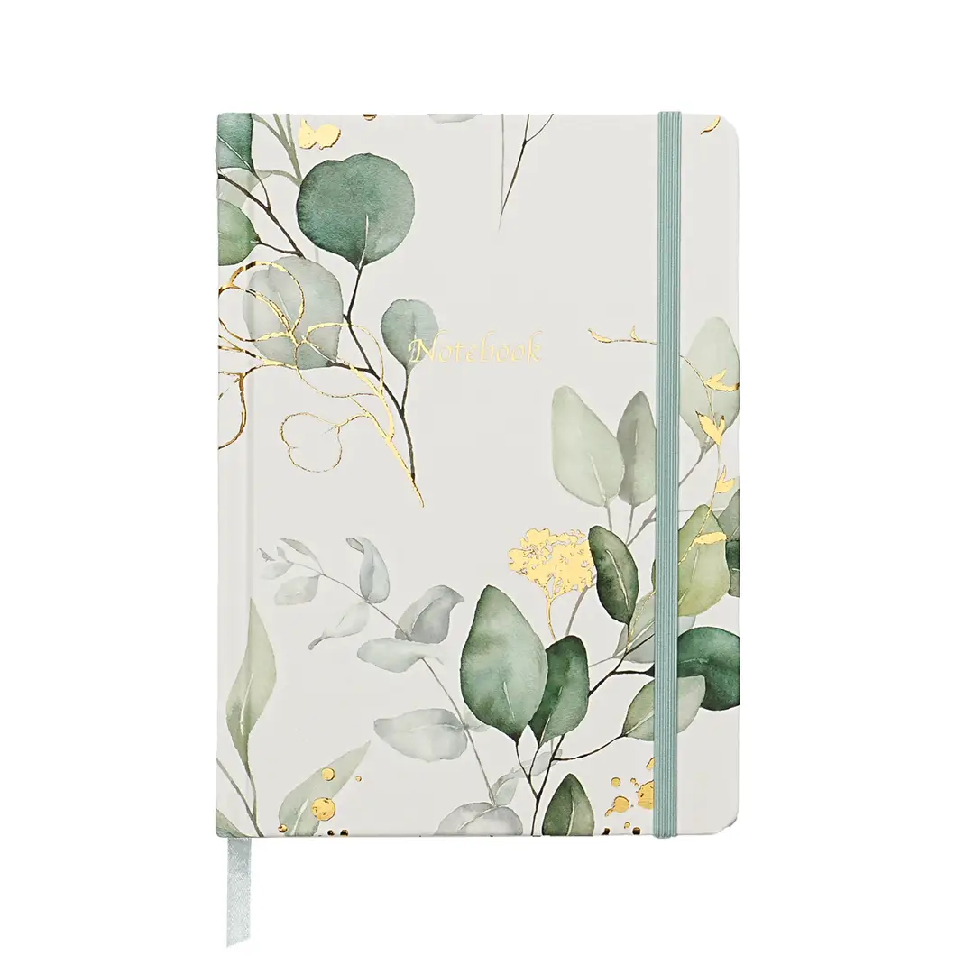 Jubiluu INPROB A5 Hardcover-Notizbuch mit strukturierter Oberfläche, liniert - 96 Blatt (100 g Offetpapier), Lesezeichen & Gummiband - klassischer cremefarbener Regelblock für Schreiben, Schule, Büro und Geschenke - Eukalyptusweiß