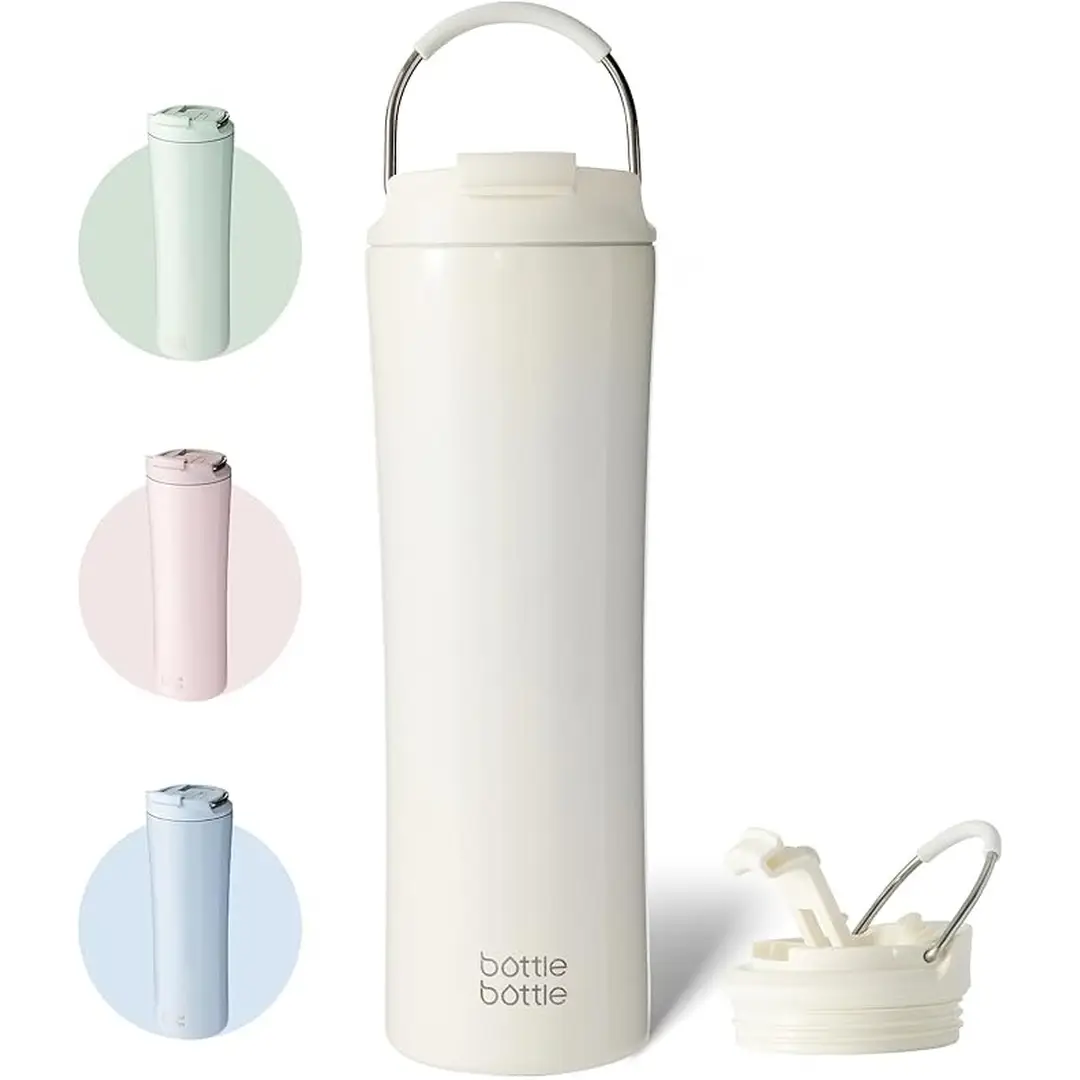 Bottle Bottle Isolierter Kaffeebecher mit Deckel, Strohhalm und Griff, auslaufsicher, weiß, 680 ml, Neujahr-Verkauf, Top-Geschenkideen