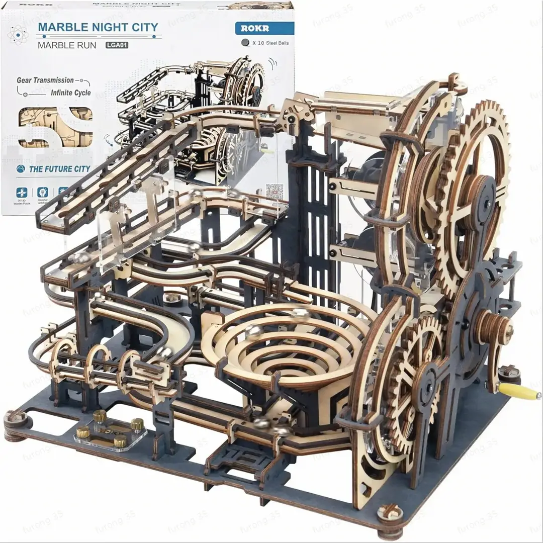 Robotime ROKR marmeren nachtstad 3D houten puzzel bouwspeelgoed 32,5 x 21,4 x 22,8 cm 1 stuk,Wooninrichting, boekenkastdecoratie,Handgemaakte cadeaus voor volwassenen en tieners,Onderwijs speelgoed