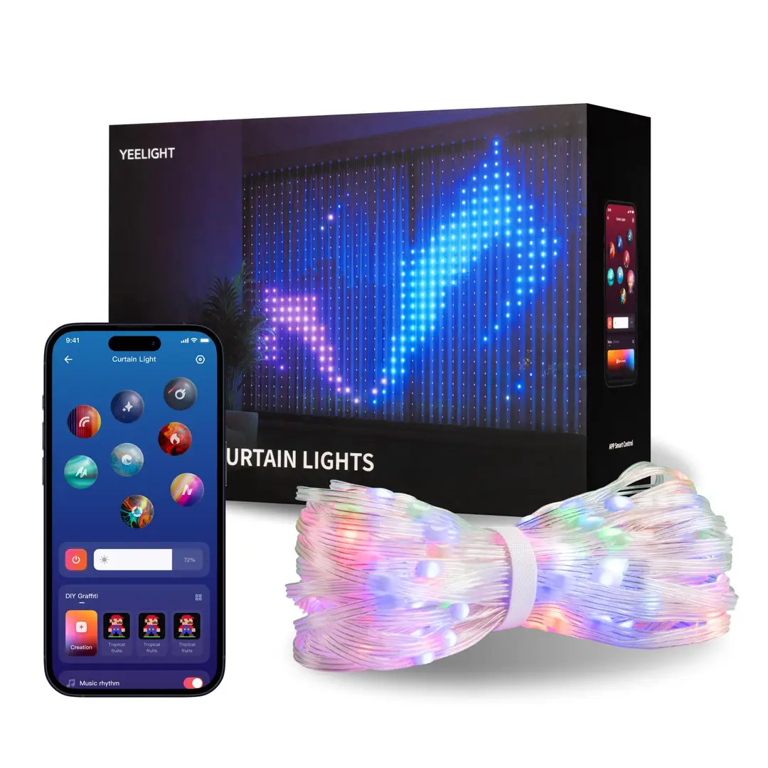 Yeelight Vorhanglichter – RGB LED Fenster-Vorhanglichter für Raumdeko, Party, Ambiente & Smart Licht Effekte - 12V-475L-1,5m x 2m-BLE