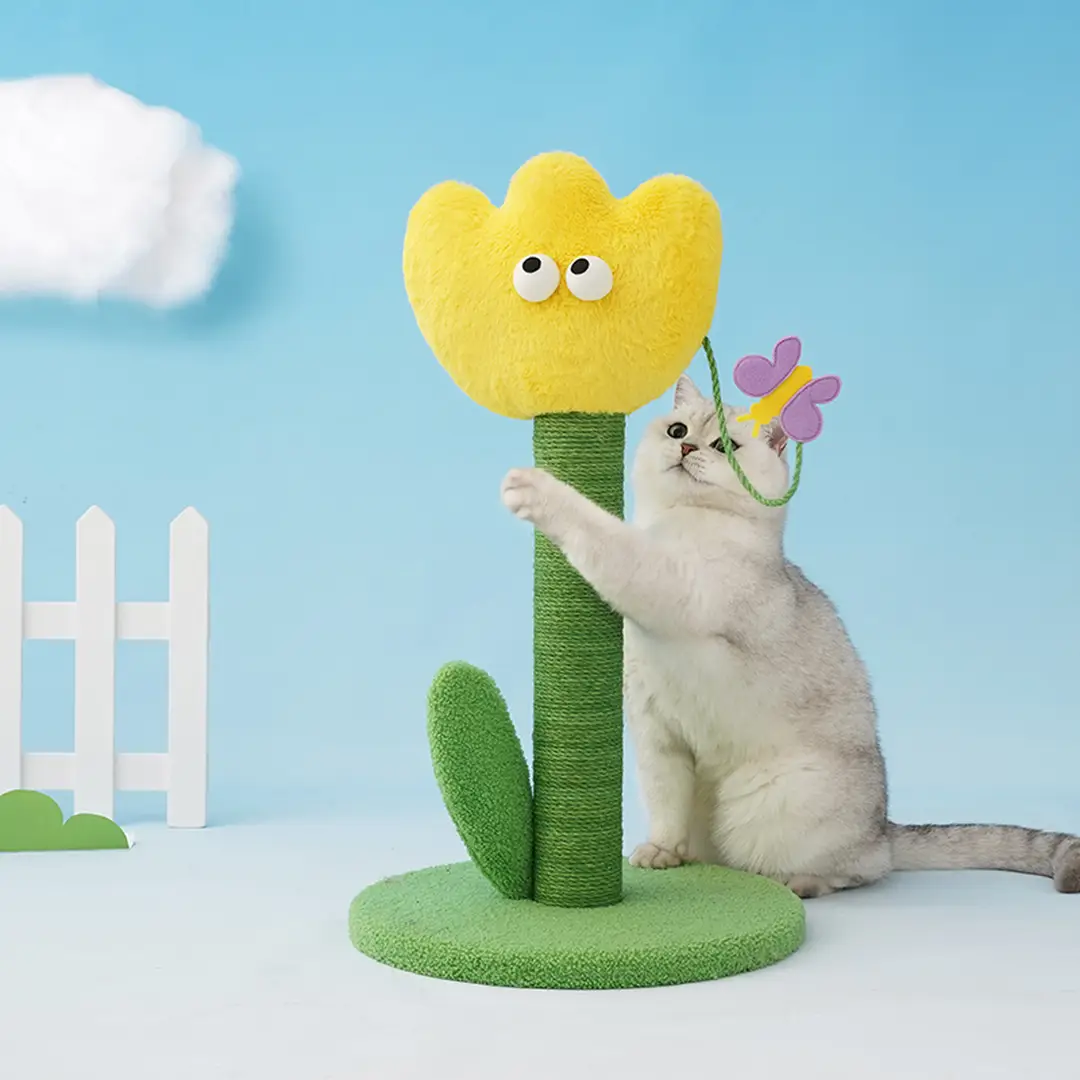 ZEZE Yellow Tulip Shaped Small Cat Scratching Post, Vertical Durable, Kitten Special Claw Grinder