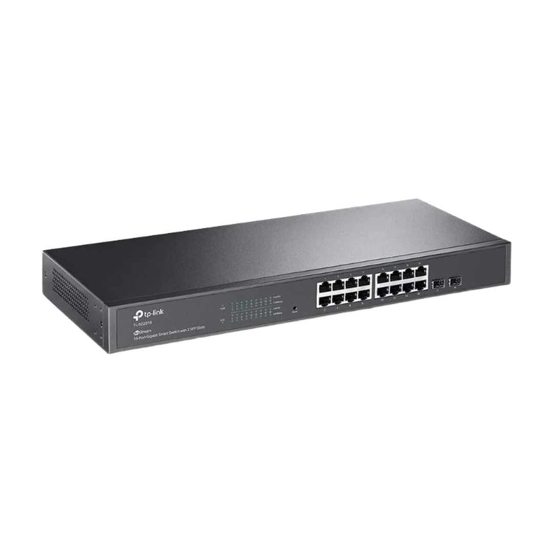 TP-Link TL-SG2218 16-Port Gigabit Managed Network LAN Switch mit 2 SFP-Steckplätzen (19-Zoll Rack-Montage, Zentrales Cloud-Management, Omada SDN, IPv6, QoS, IGMP, LAN) Schwarz, Business-Netzwerk