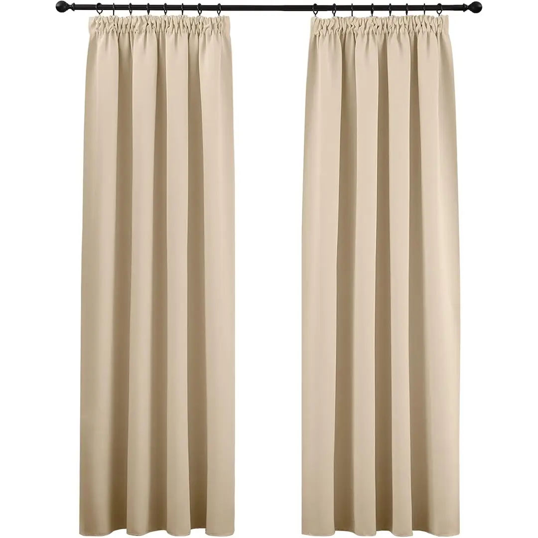 PONY DANCE Stores occultants à tête à plis crayon, lot de 2, 140 x 245 cm (55 x 96 pouces), beige biscotti