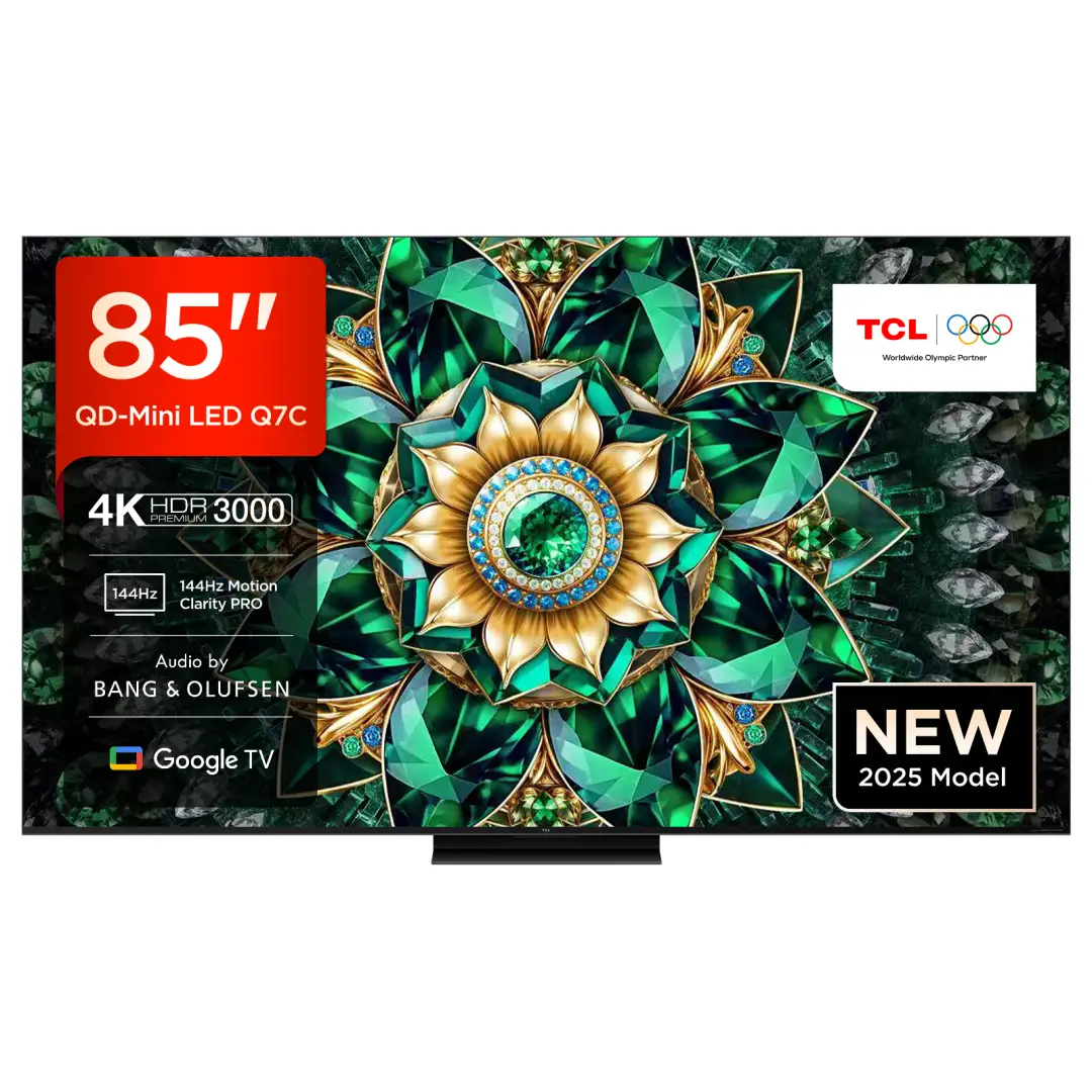 TCL 85Q7C QLED Mini LED Fernseher, 85 Zoll, 4K HDR Premium, Dolby Vision IQ & Atmos, Smart TV mit Google TV, Bang & Olufsen 6.2.2 Sound, 144Hz VRR, AMD FreeSync Premium Pro, HDMI 2.1, AirPlay 2, Alexa, IMAX Enhanced