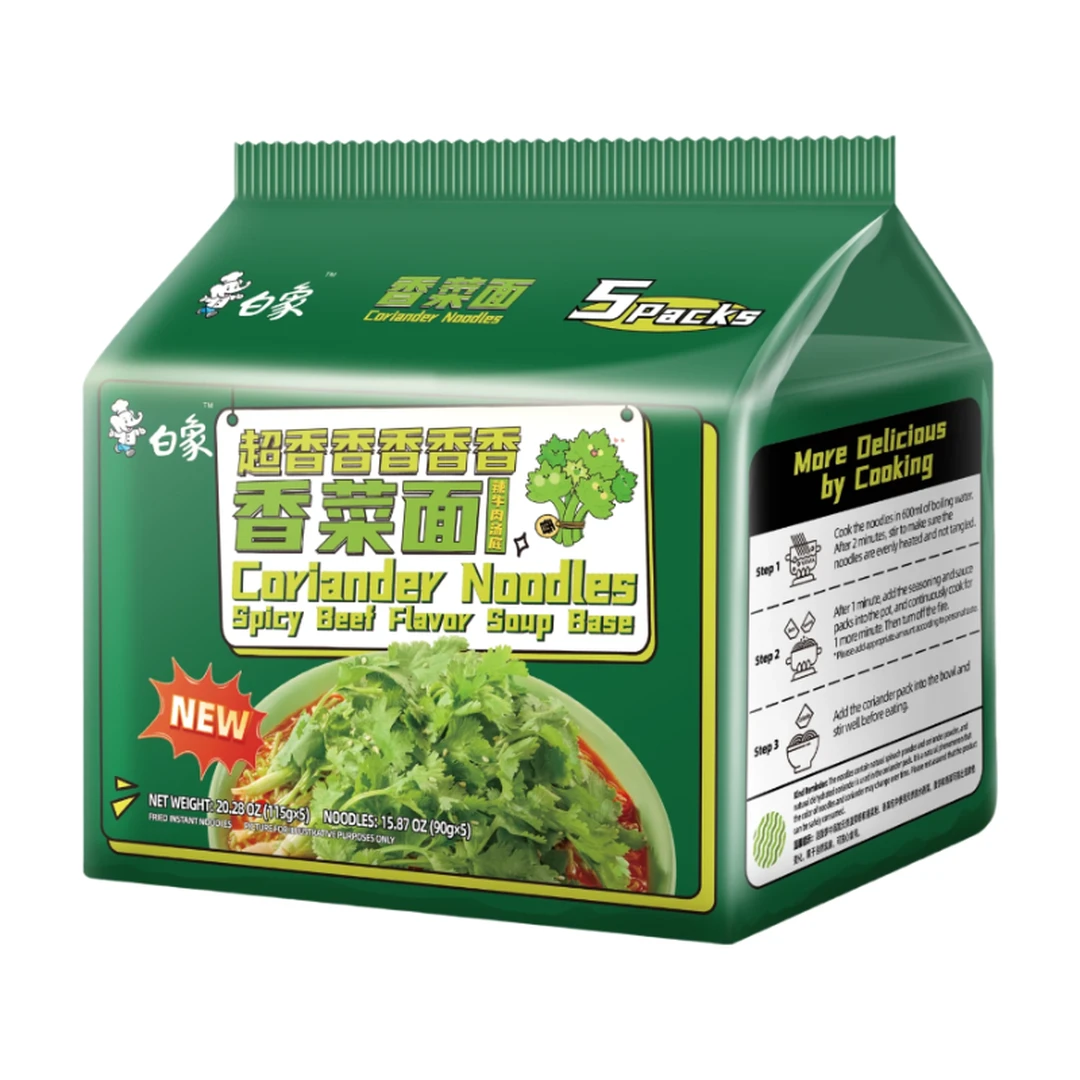 Baixiang Coriander Noodles Spicy Beef Soup 5 Packs 575g