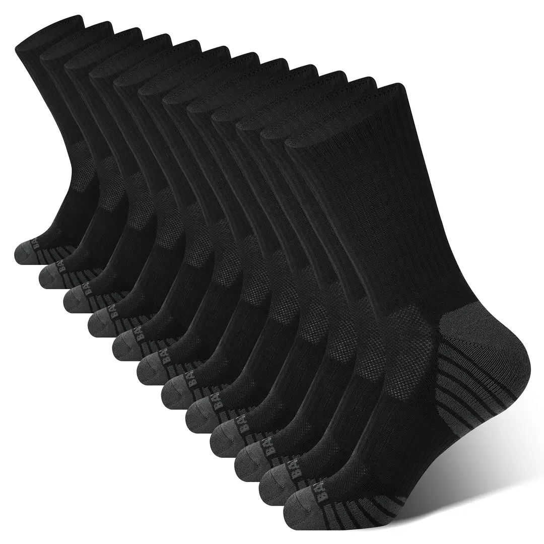 BAMBOO COOL Herren Crew-Socken für Sport und Laufen, gepolstert, feuchtigkeitsableitend, atmungsaktiv mit Fußgewölbeunterstützung Größe M (6er-Pack)