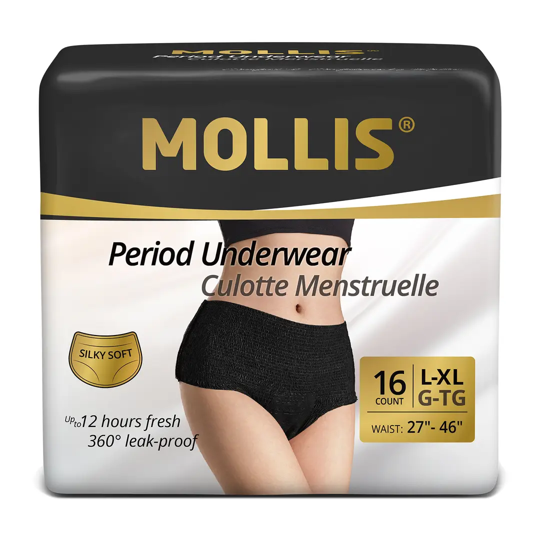 MOLLIS Disposable Period Underwear for Women, Postpartum Panties, Maternity Knickers Heavy Flow Leak Proof, Black (Large/XLarge, Count, 16)