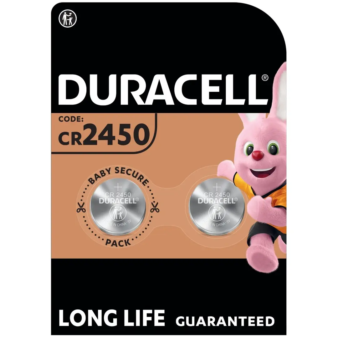 DURACELL 2450 Piles Boutons Lithium 3V (lot de 2) - Longue durée garantie - Clés électroniques, dispositifs domestiques, balances et capteurs de température - Emballage Sécurité Enfant - Conservation garantie 10 ans