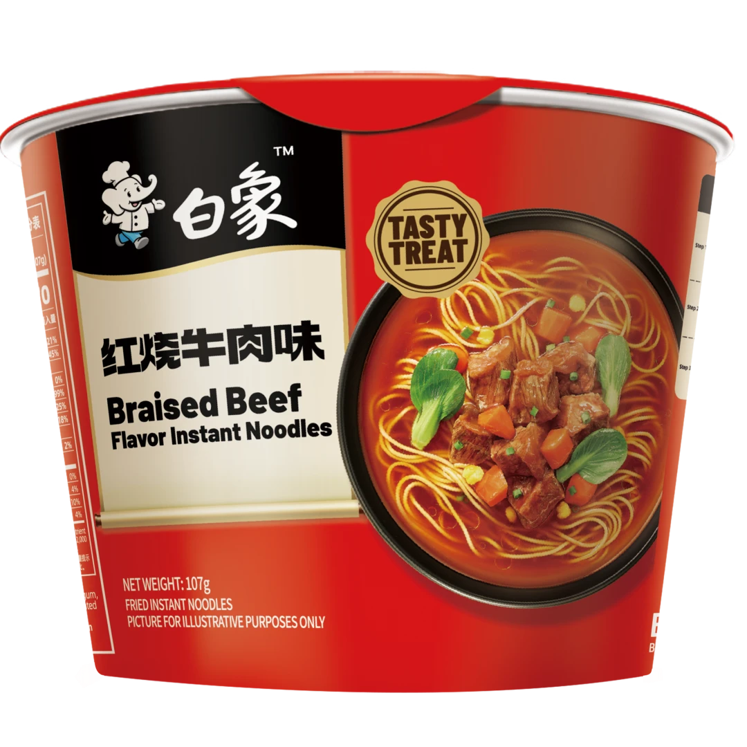 Bai Xiang Nouilles instantanées saveur bœuf braisé savoureuse, classique, 12 bolées (carton complet) 107g*12