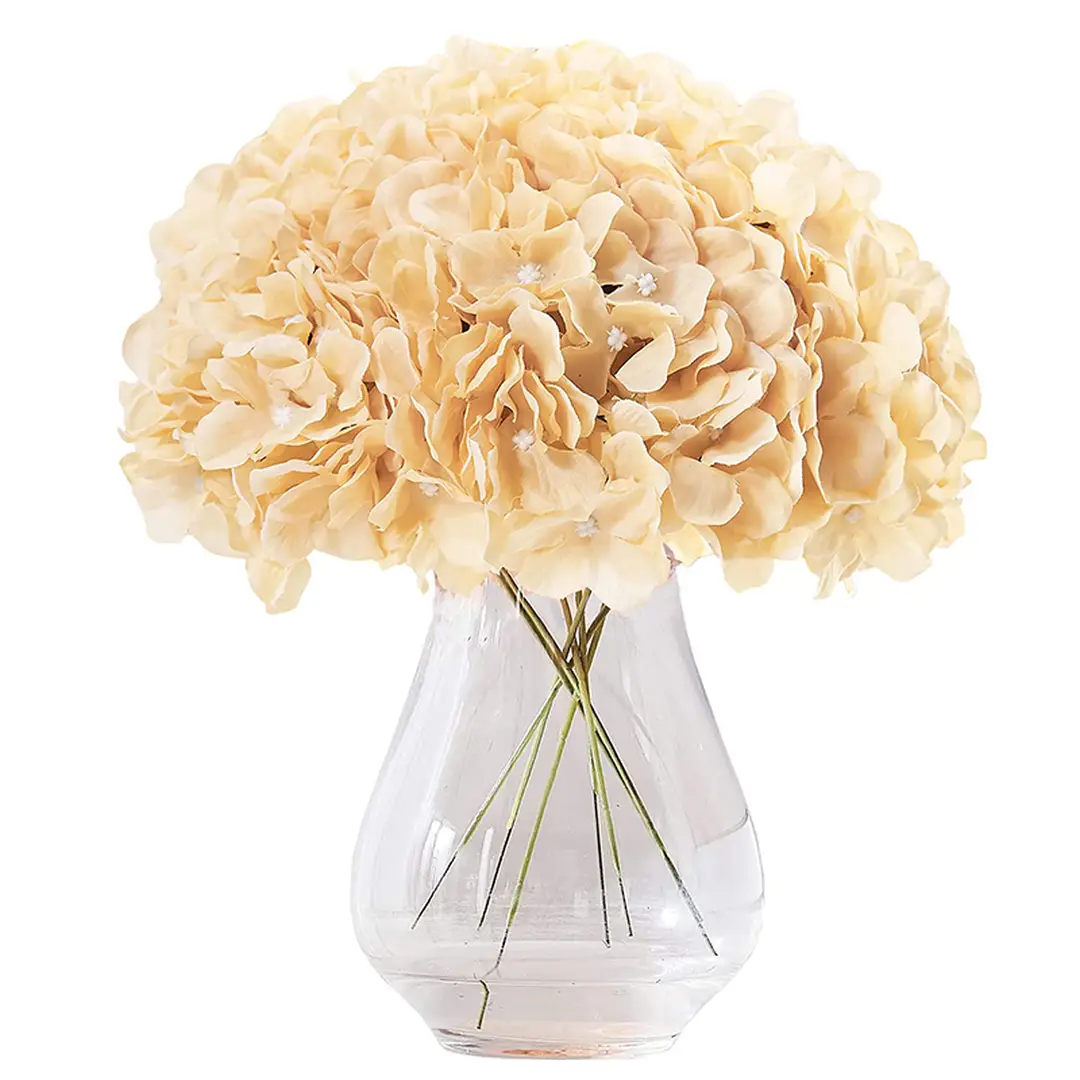 Yuejia Lot de 10 tiges d'hortensias artificiels beige - 40 cm