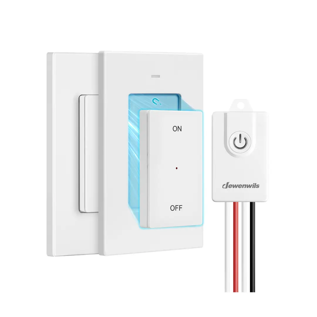 Dewenwils Funkschalter, Funkwandsender Licht 230 V mit Sender, 30 m Reichweite, Funklichtschalter-Set für Lampe, magnetisch abnehmbarer Funktaster, keine Verkabelung erforderlich