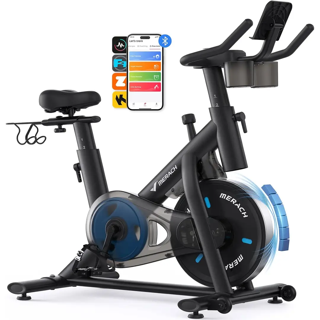MERACH Magnetic Exercise Bike with LCD Display, Exclusive App for Customized Exercise Plans, 300-350 lbs Weight Capacity & Heavier Flywheel
