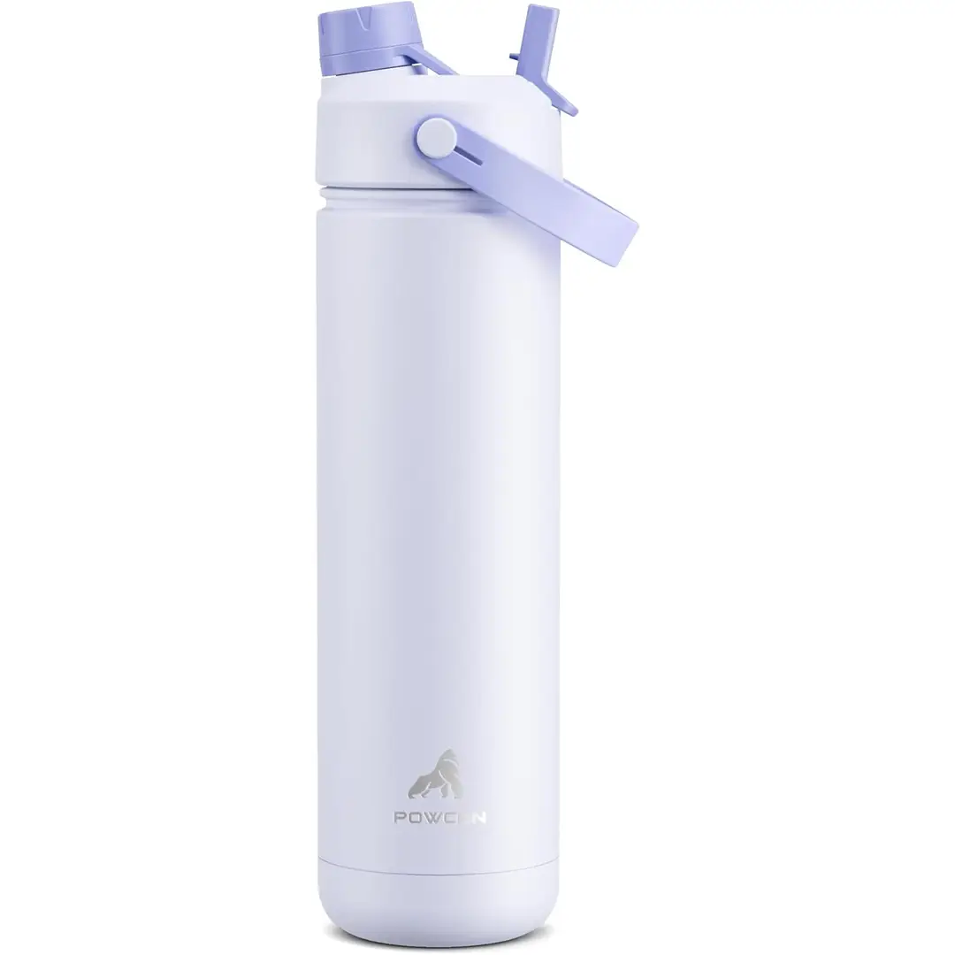 POWCAN by Meoky 26oz Dual-Opening Sports Water Bottle with Carry Handle –Gray Purple, New Year Sale , Top gift picks