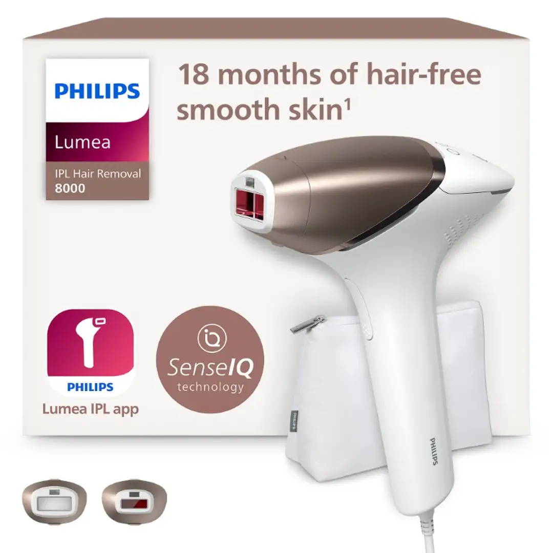 Philips Lumea IPL-ontharingapparaat 8000-serie - ontharingsapparaat met SenseIQ-technologie, 2 opzetstukken voor lichaam en gezicht, voor gebruik met snoer BRI945/00