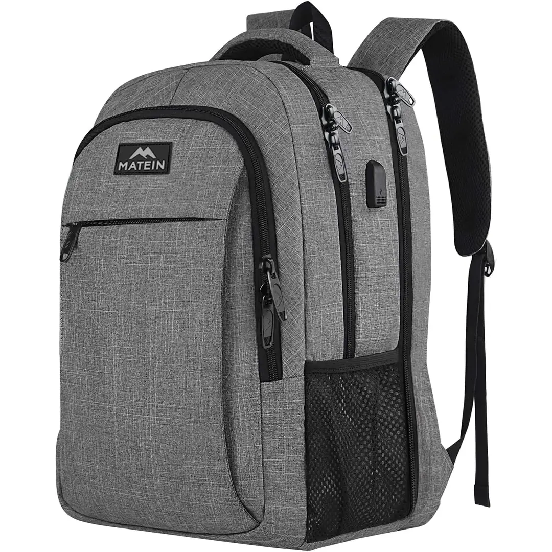MATEIN Daypacks, Laptop‑Rucksack für 17,3‑Zoll‑Laptop, diebstahlsicher, USB‑Ladeport, für Herren und Damen, Arbeit, Reise, Geschäft, Grau, Neu‑Jahr‑Verkauf, Top Geschenkideen